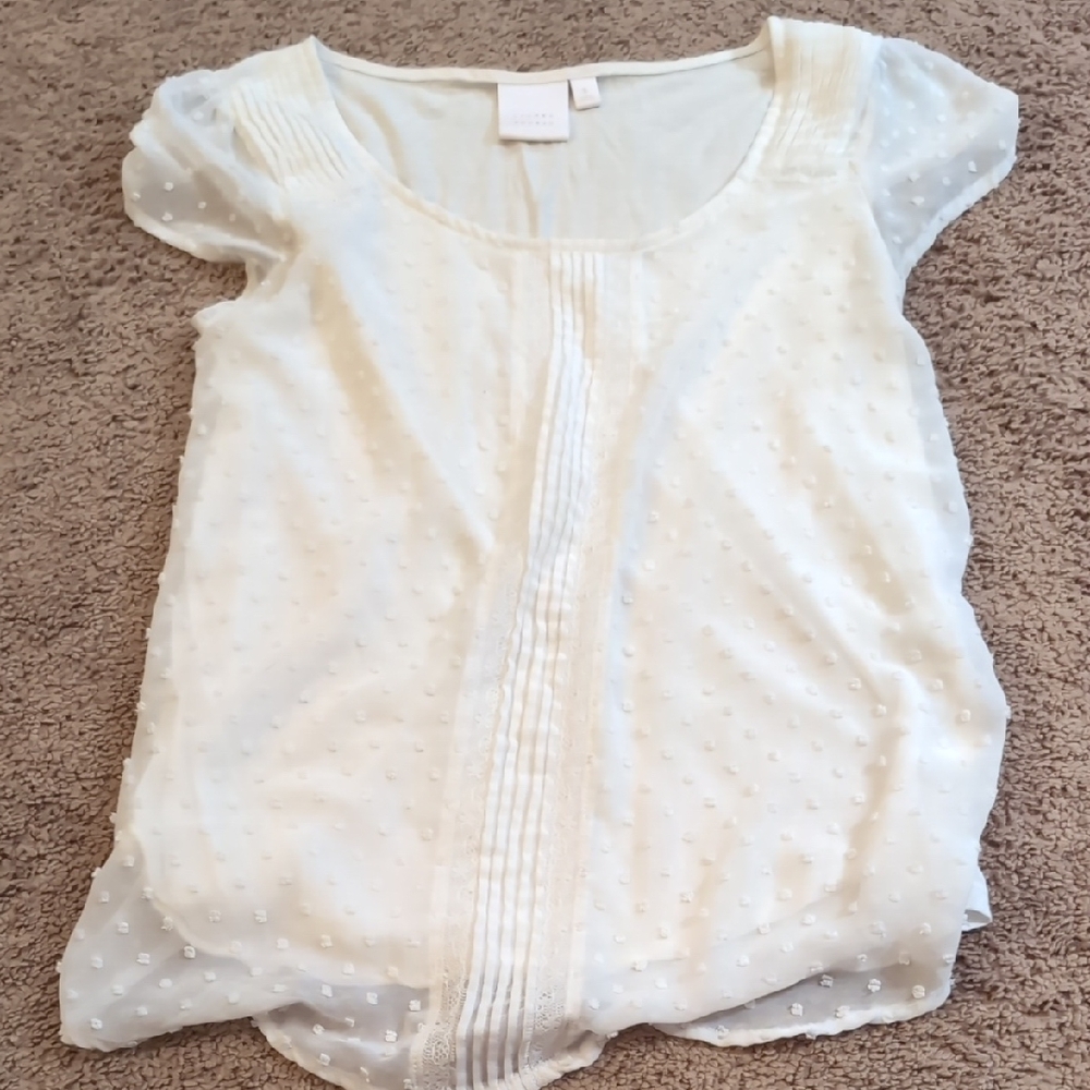 LC Lauren Conrad White Swiss Dot Pintuck Blouse